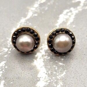 Banana Republic Goldtone Faux Pear and Black Crystal Pave‎ Halo Stud Earrings